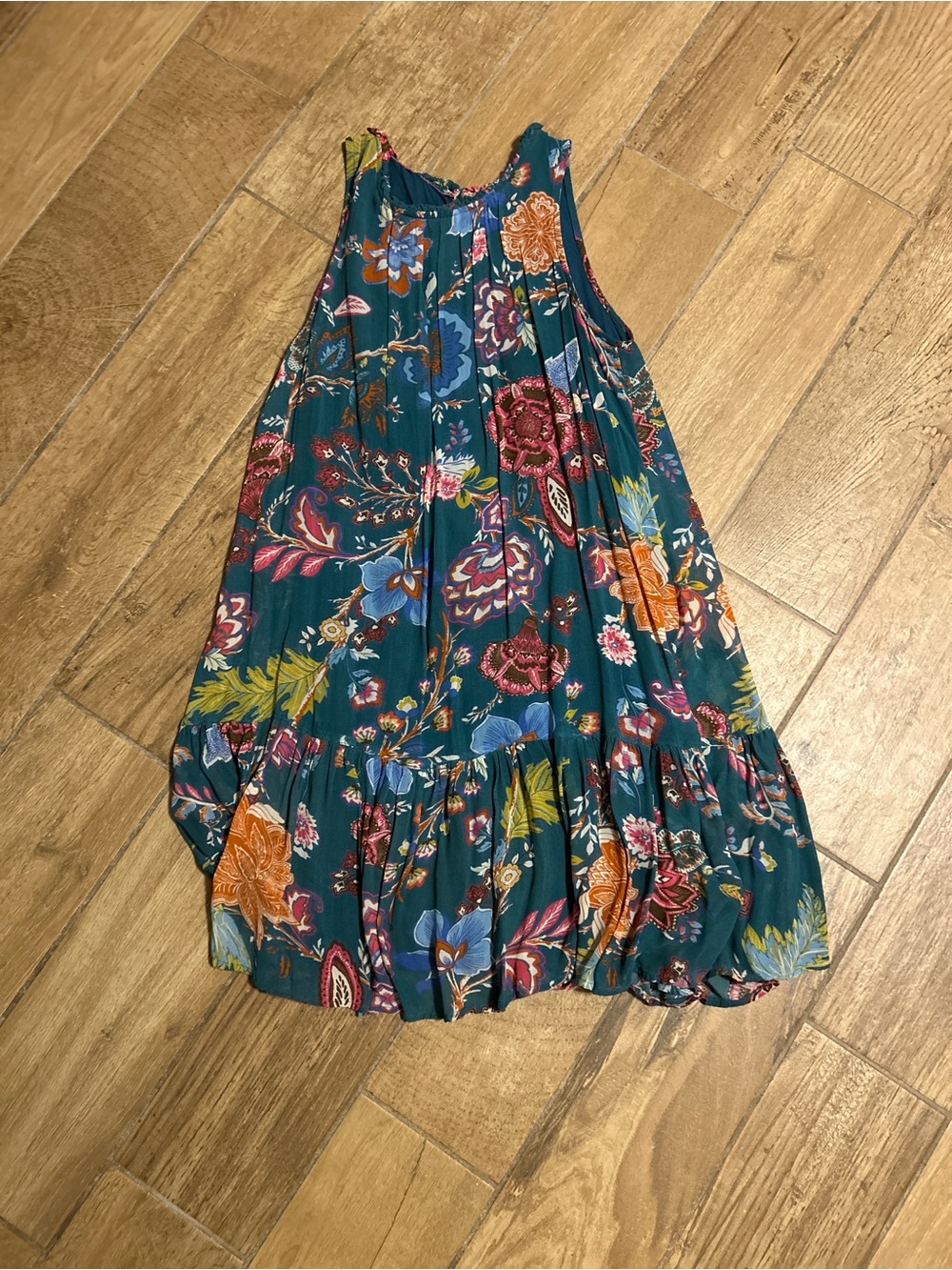 Anthropologie Floral Teal Sleeveless
